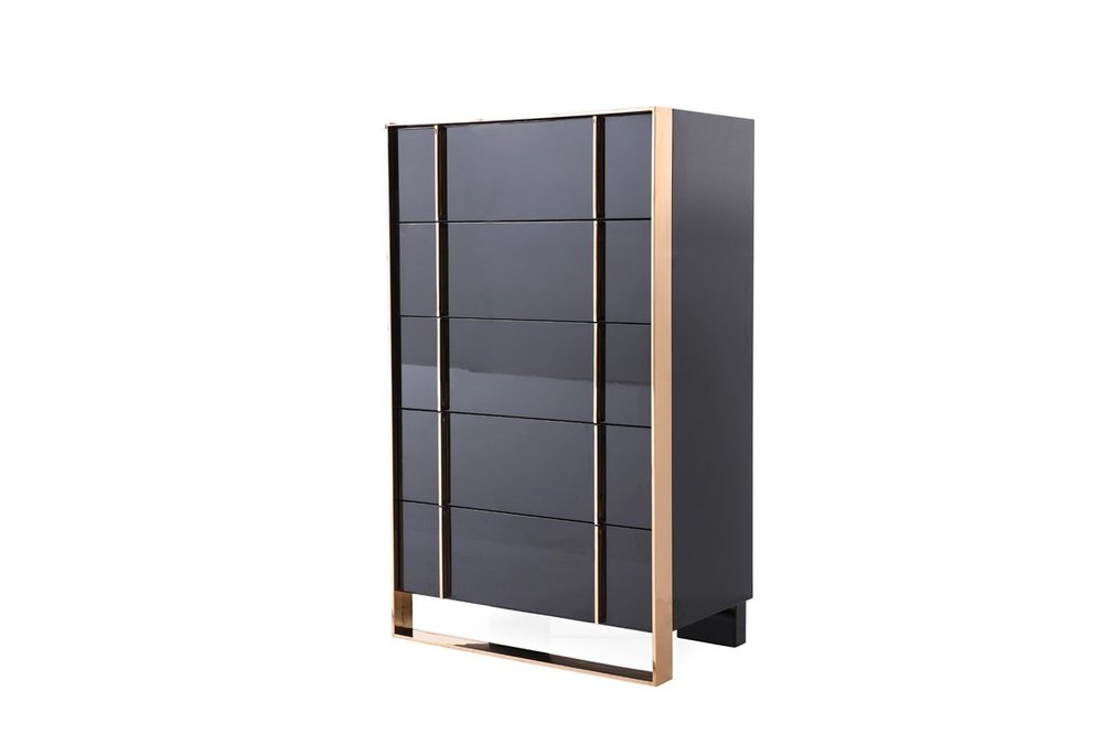 55" Black And Gold Solid Wood Six Drawer Double Dresser HomeRoots