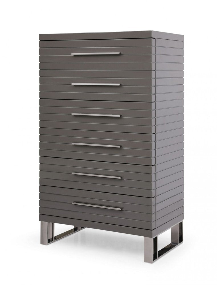 30" Grey Manufactured Wood + Solid Wood Stainless Steel Six Drawer Chest HomeRoots