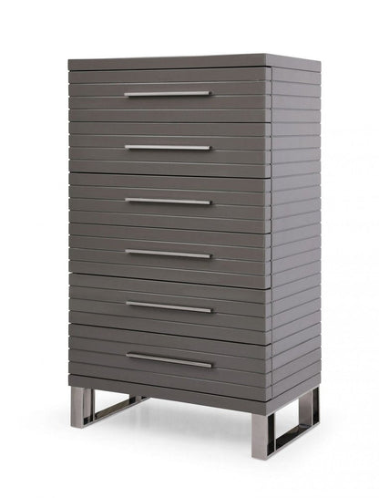 30" Grey Manufactured Wood + Solid Wood Stainless Steel Six Drawer Chest HomeRoots