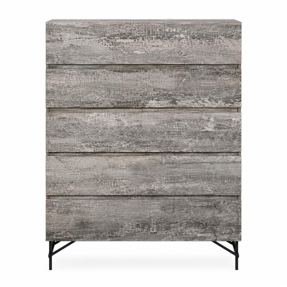 33" Black And Gray Wood Five Drawer Dresser — view 3