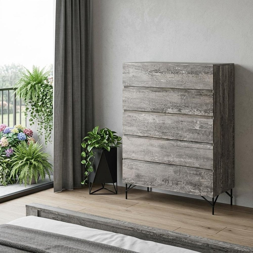 33" Black And Gray Wood Five Drawer Dresser HomeRoots