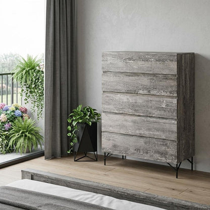 33" Gray Wood Five Drawer Dresser