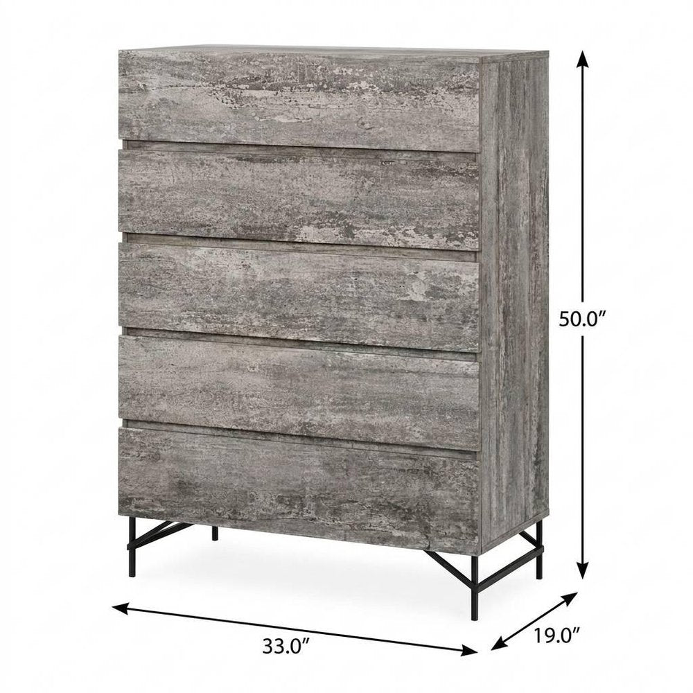 33" Black And Gray Wood Five Drawer Dresser HomeRoots