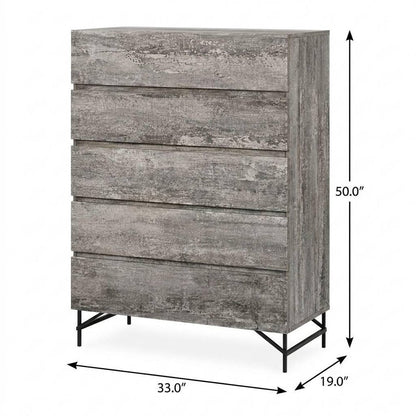 33" Black And Gray Wood Five Drawer Dresser HomeRoots