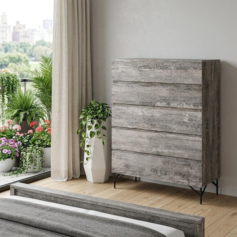 33" Black And Gray Wood Five Drawer Dresser HomeRoots