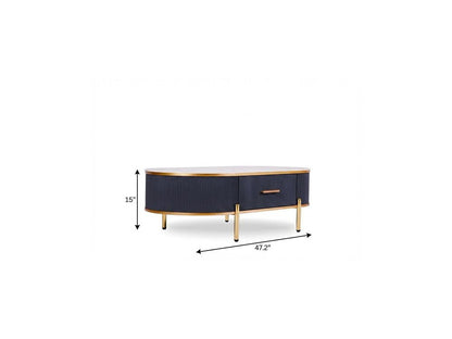 47" White And Gold Stone And Stainless Steel Oval Coffee Table With Drawer HomeRoots