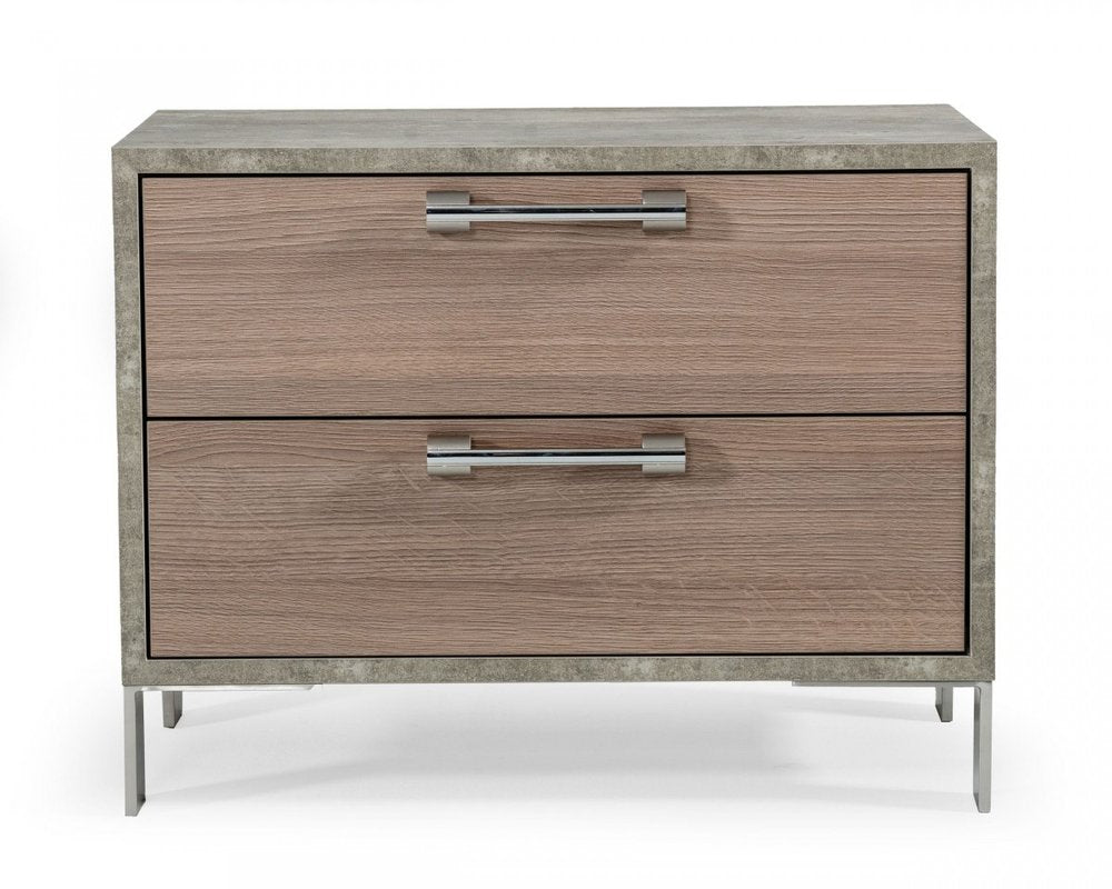 20" Brown And Gray Solid and Manufactured Wood Two Drawer Nightstand HomeRoots
