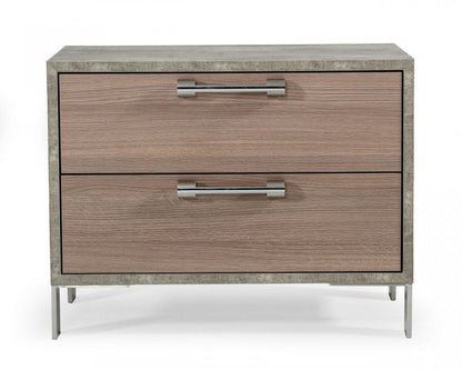 20" Brown And Gray Solid and Manufactured Wood Two Drawer Nightstand HomeRoots