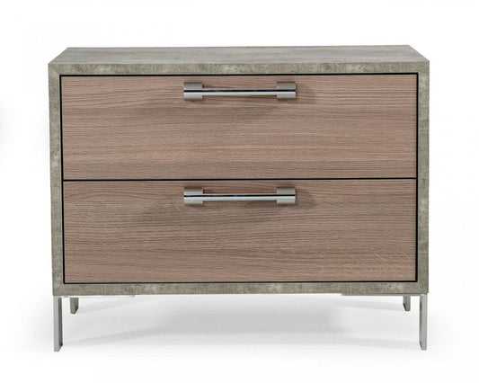20" Brown And Gray Solid and Manufactured Wood Two Drawer Nightstand