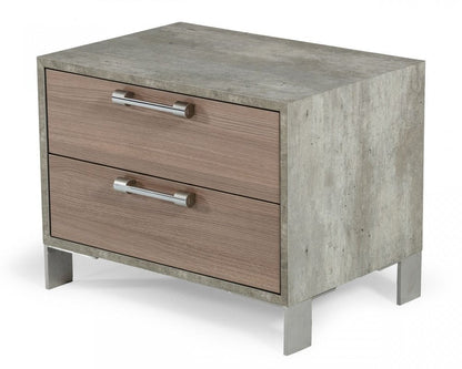 20" Brown And Gray Solid and Manufactured Wood Two Drawer Nightstand HomeRoots