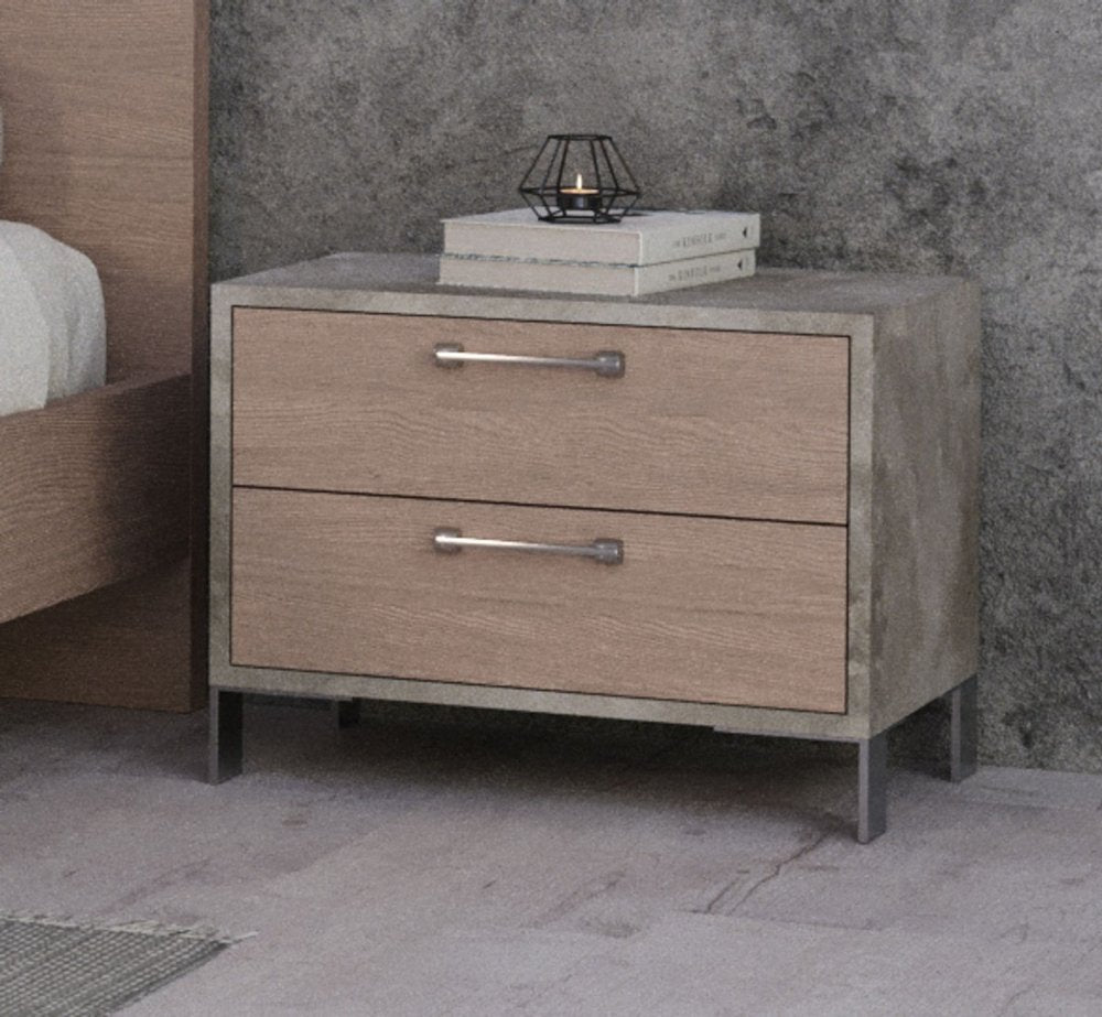 20" Brown And Gray Solid and Manufactured Wood Two Drawer Nightstand HomeRoots