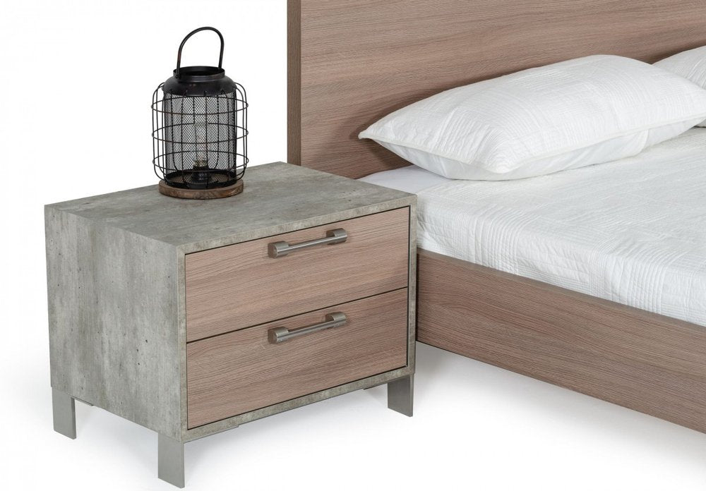 20" Brown And Gray Solid and Manufactured Wood Two Drawer Nightstand HomeRoots