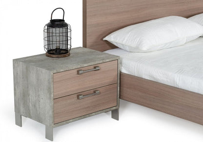 20" Brown And Gray Solid and Manufactured Wood Two Drawer Nightstand HomeRoots