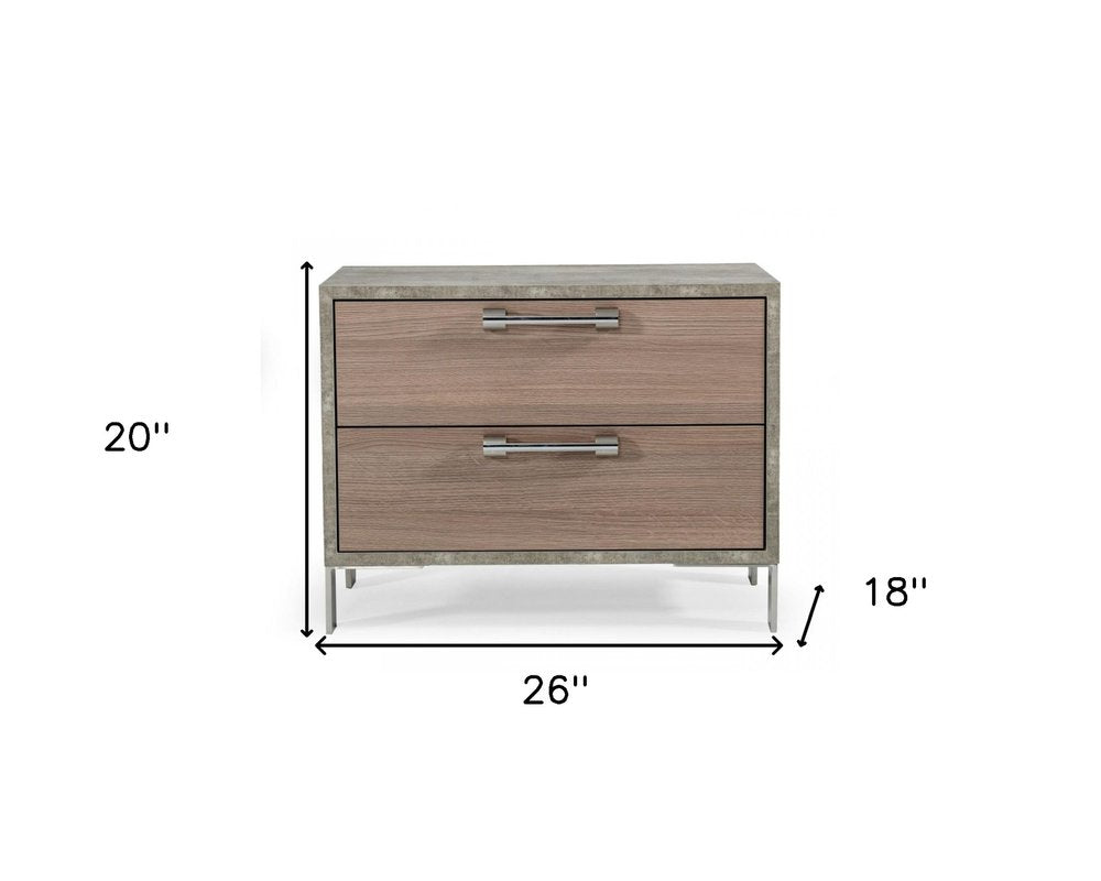 20" Brown And Gray Solid and Manufactured Wood Two Drawer Nightstand HomeRoots