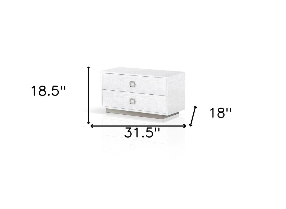 19" White Solid and Manufactured Wood Two Drawer Nightstand