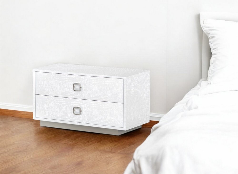 19" White Solid and Manufactured Wood Two Drawer Nightstand HomeRoots