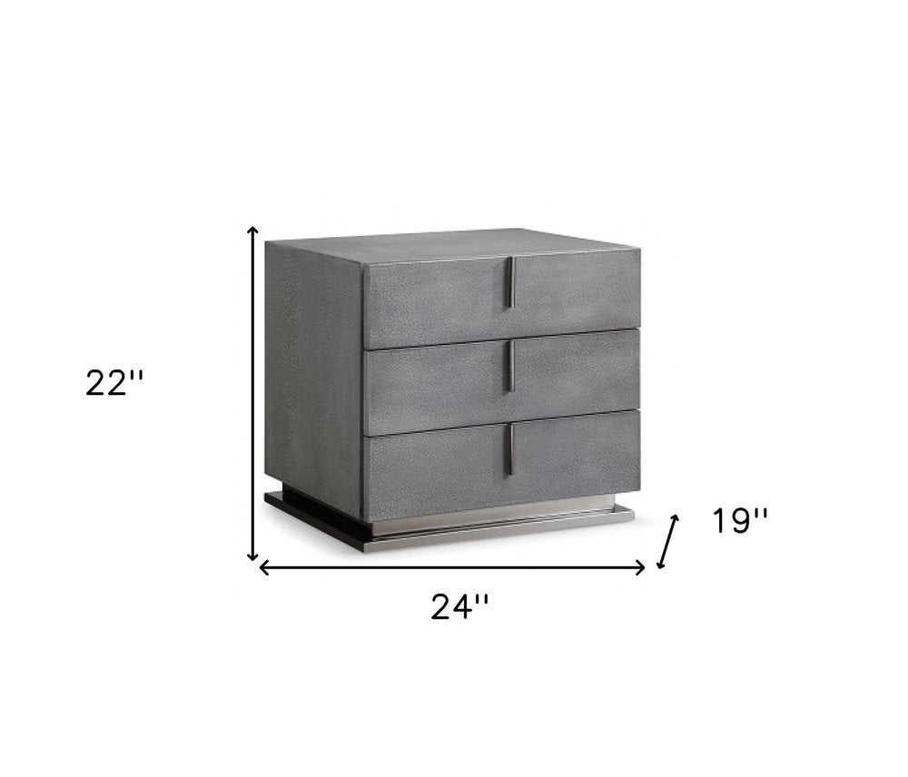 22" Gray Solid and Manufactured Wood Three Drawer Nightstand HomeRoots