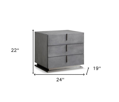 22" Gray Solid and Manufactured Wood Three Drawer Nightstand HomeRoots