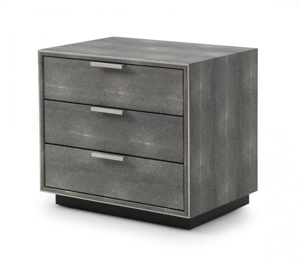 22" Gray Solid and Manufactured Wood Shagreen Three Drawer Nightstand