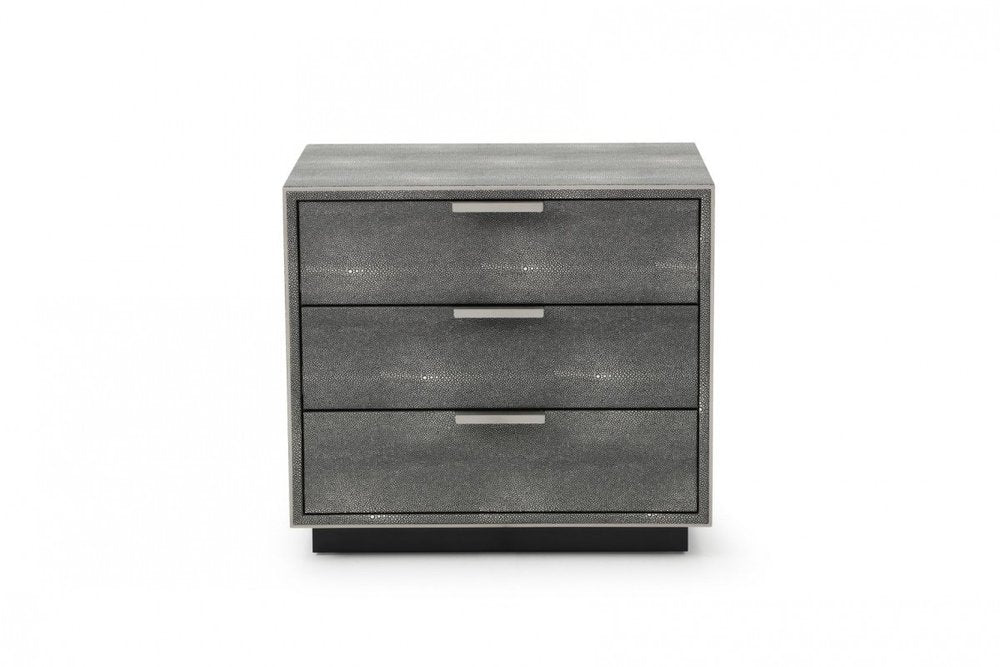 22" Gray Solid and Manufactured Wood Shagreen Three Drawer Nightstand — view 2