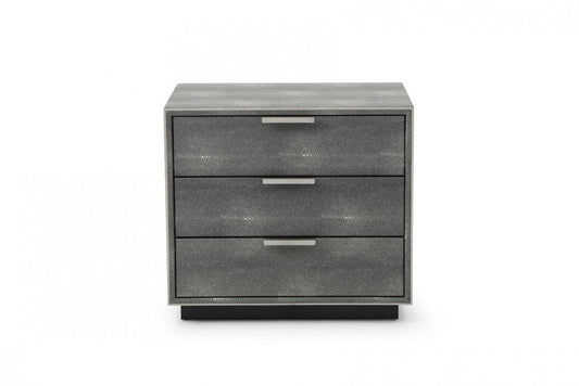 22" Gray Solid and Manufactured Wood Shagreen Three Drawer Nightstand