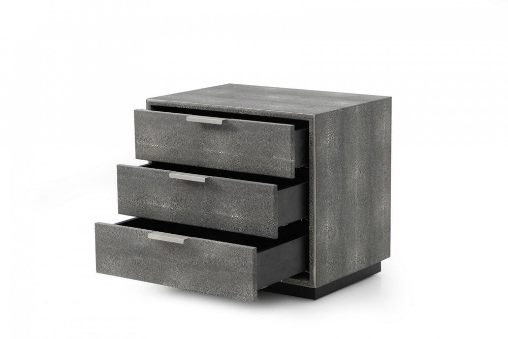 22" Gray Solid and Manufactured Wood Shagreen Three Drawer Nightstand — view 3