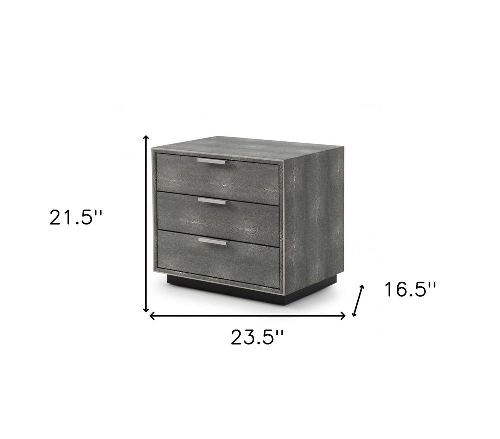 22" Gray Solid and Manufactured Wood Shagreen Three Drawer Nightstand — view 4