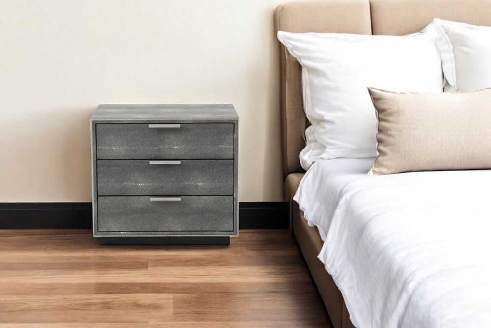 22" Gray Solid and Manufactured Wood Shagreen Three Drawer Nightstand — view 5