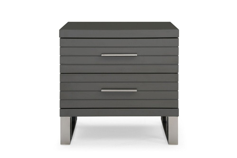 23" Silver And Gray Stainless Steel Solid and Manufactured Wood Two Drawer Nightstand HomeRoots