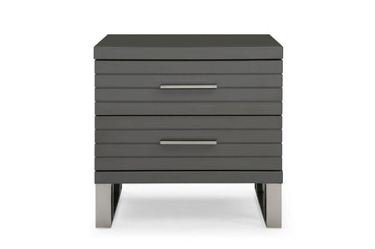 23" Silver And Gray Stainless Steel Solid and Manufactured Wood Two Drawer Nightstand HomeRoots
