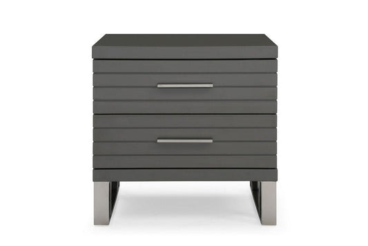 23" Silver And Gray Stainless Steel Solid and Manufactured Wood Two Drawer Nightstand