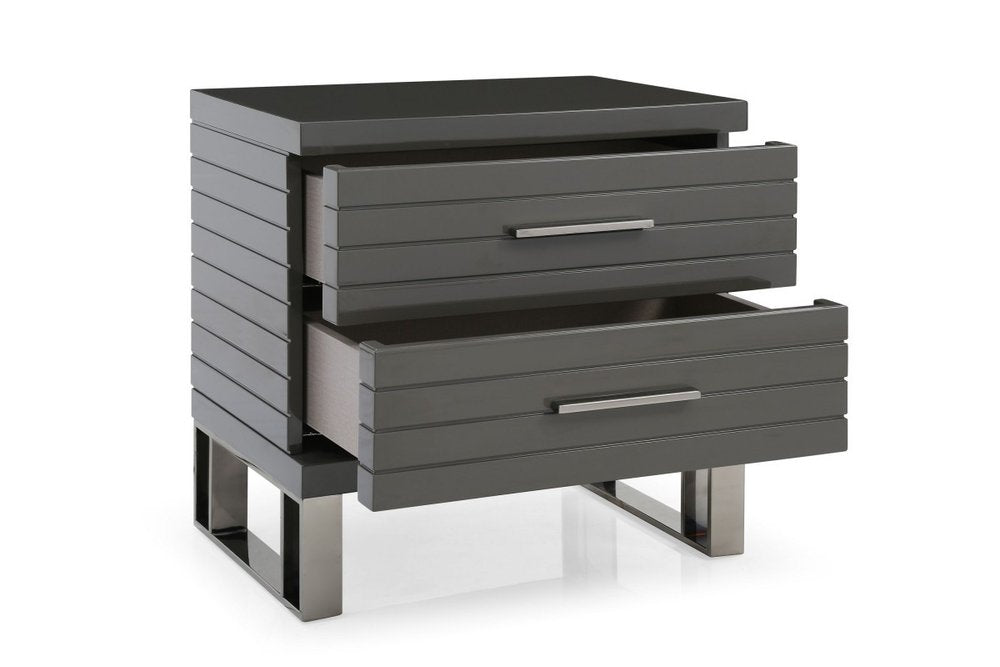 23" Silver And Gray Stainless Steel Solid and Manufactured Wood Two Drawer Nightstand HomeRoots