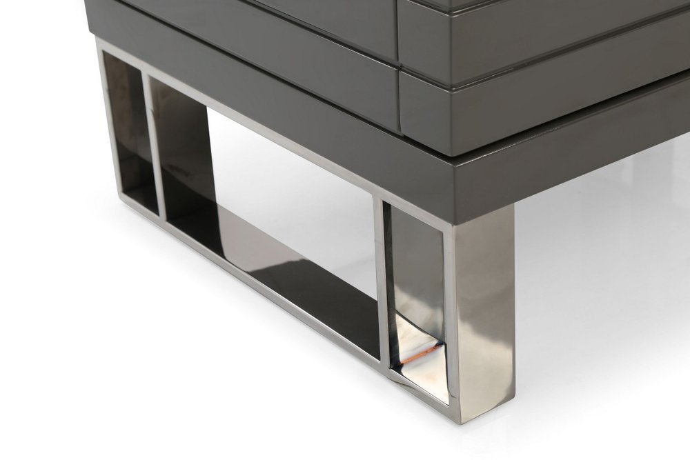 23" Silver And Gray Stainless Steel Solid and Manufactured Wood Two Drawer Nightstand HomeRoots