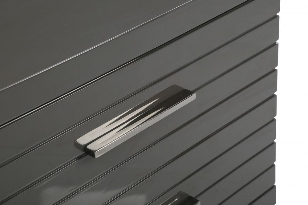 23" Silver And Gray Stainless Steel Solid and Manufactured Wood Two Drawer Nightstand HomeRoots