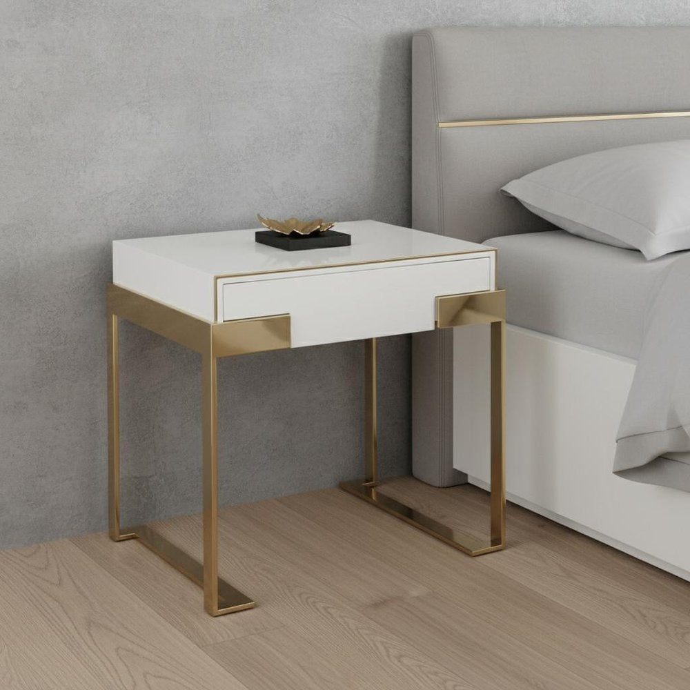 24" Champagne Gold and White One Drawer Nightstand HomeRoots
