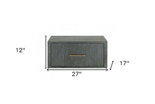 12" Gray Solid and Manufactured Wood One Drawer Nightstand