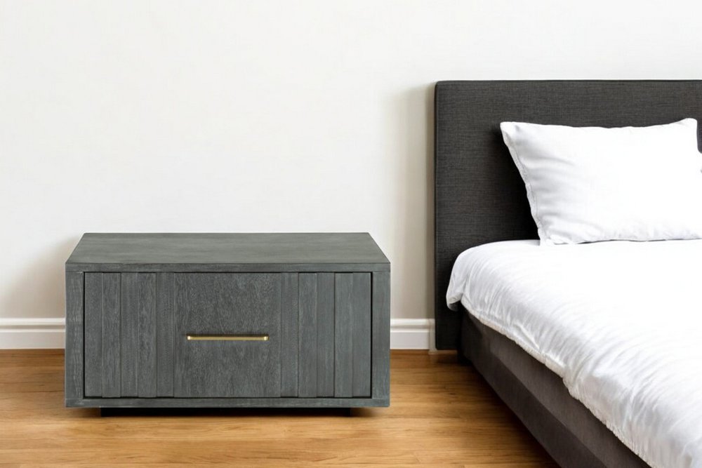12" Gray Solid and Manufactured Wood One Drawer Nightstand HomeRoots