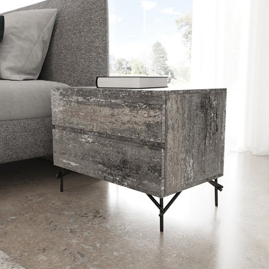 21" Gray Iron and Wood Two Drawer Nightstand