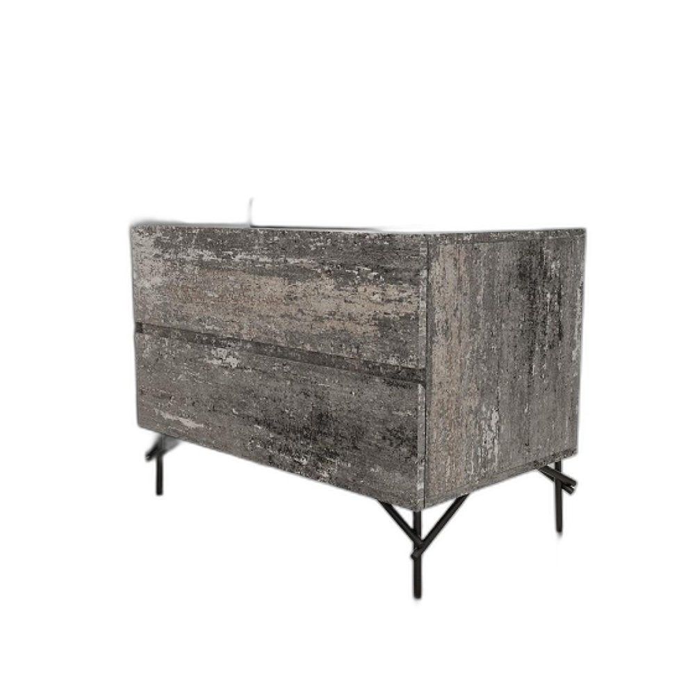 21" Gray Iron and Wood Two Drawer Nightstand HomeRoots