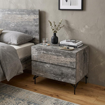 21" Gray Iron and Wood Two Drawer Nightstand HomeRoots