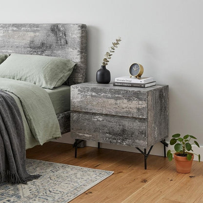 21" Gray Iron and Wood Two Drawer Nightstand HomeRoots
