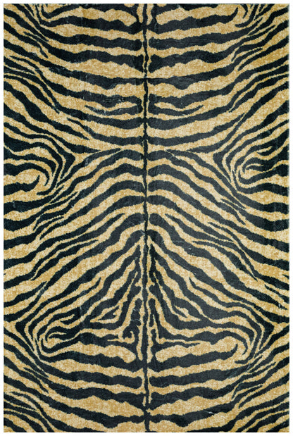 2' X 3' Black and Gold Animal Print Shag Handmade Non Skid Area Rug - 47.5" (L) x 71.0" (W) x 0.25" (H)