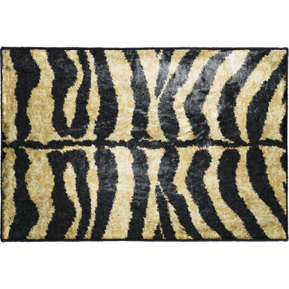 2' X 3' Black and Gold Animal Print Shag Handmade Non Skid Area Rug - 47.5" (L) x 71.0" (W) x 0.25" (H)