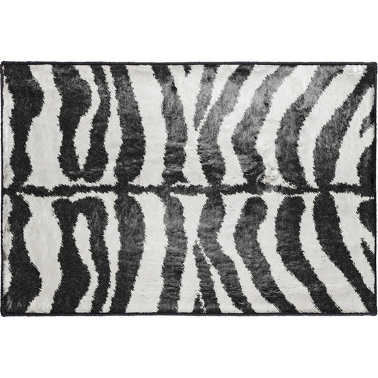 2' X 3' Black and White Zebra Print Shag Handmade Non Skid Area Rug - 48.0" (L) x 72.0" (W) x 1.0" (H)