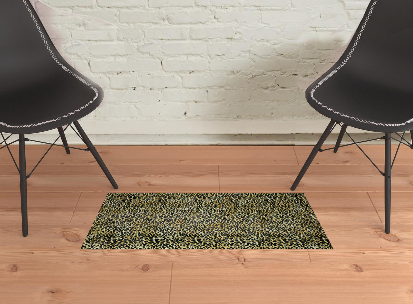 2' X 3' Black and Gold Leopard Print Shag Handmade Non Skid Area Rug - 48.0" (L) x 72.0" (W) x 1.0" (H)