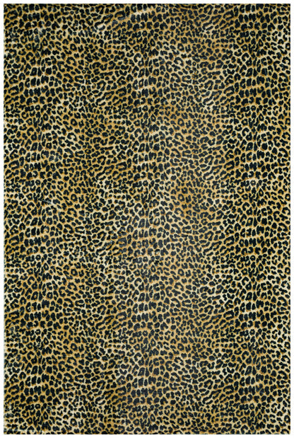 2' X 3' Black and Gold Leopard Print Shag Handmade Non Skid Area Rug - 48.0" (L) x 72.0" (W) x 1.0" (H)