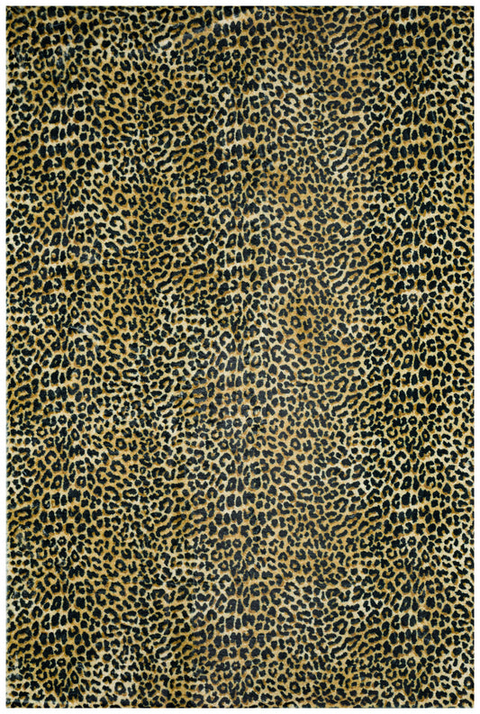 2' X 3' Black and Gold Leopard Print Shag Handmade Non Skid Area Rug - 48.0" (L) x 72.0" (W) x 1.0" (H)