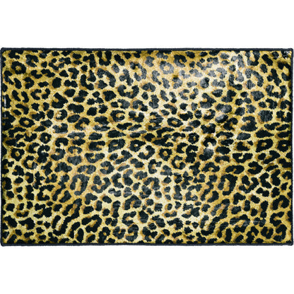 2' X 3' Black and Gold Leopard Print Shag Handmade Non Skid Area Rug - 48.0" (L) x 72.0" (W) x 1.0" (H)