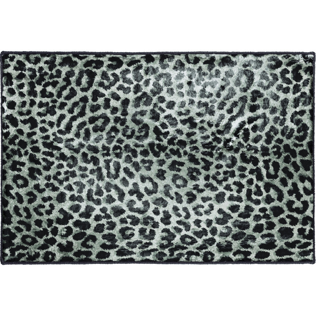 2' X 3' Black and Gray Leopard Print Shag Handmade Non Skid Area Rug - 47.24" (L) x 47.24" (W) x 0.35" (H)