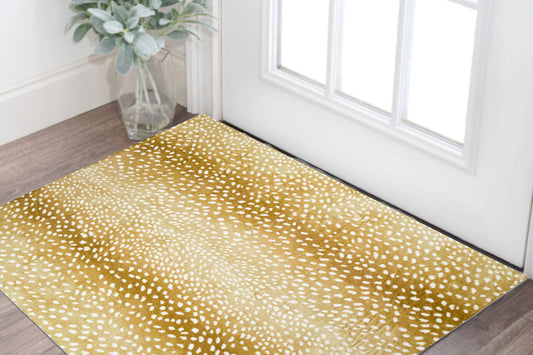 2' X 3' Gold Gazelle Print Shag Handmade Non Skid Area Rug - 46.0" (L) x 72.0" (W) x 0.39" (H)